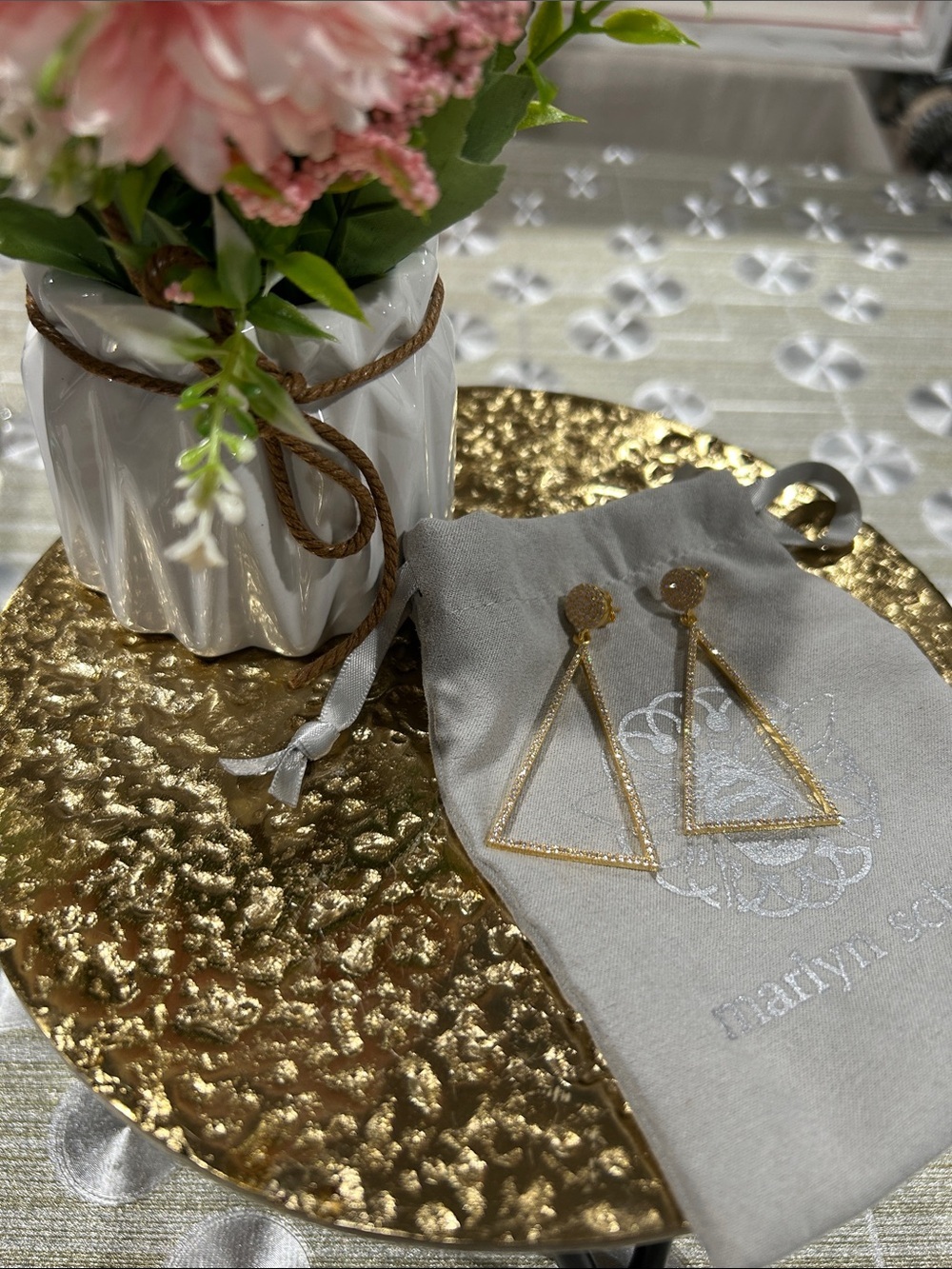 Marlyn Schiff 18k Gold Triangle Dangle Earrings over Sterling Silver w/ dustbag - Picture 3 of 3
